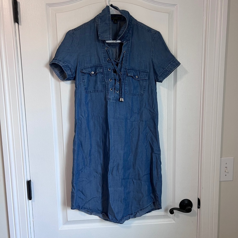 Signature Studio Womens Blue Lyocell Lace Up Denim Look Shirt Dress Size 4 Used